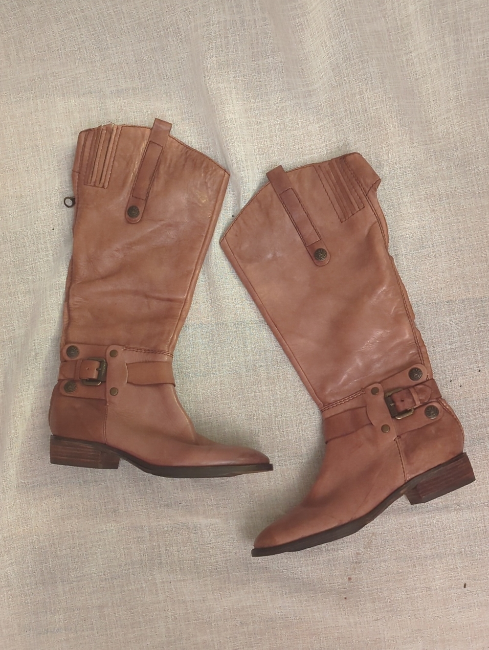 Sam Edelman Cognac Leather Moto Western Rocker Riding Boots